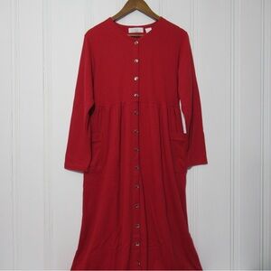Laura Leigh LTD Red Long Sleeve Button-Down Ribbed Midi Dress Size Medium